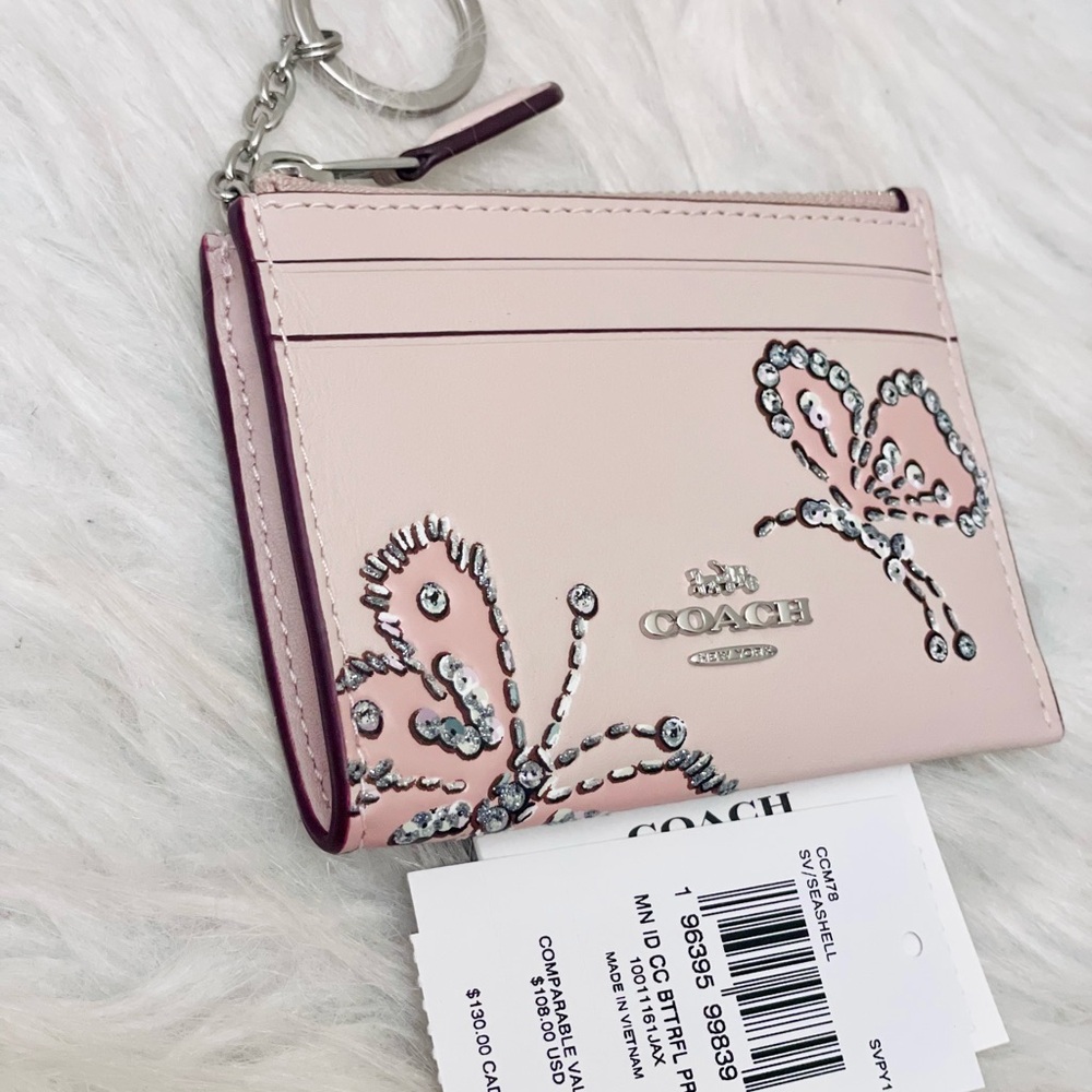 Coach Mini Skinny Id Case With Butterfly Print NWT CCM78 In Seashell - Picture 4 of 8